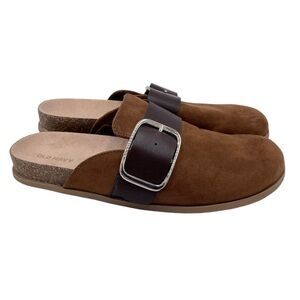 Old Navy Women's Faux Suede Clog Shoes Size 8 Chestnut Brown Chunky Buckle Y2K